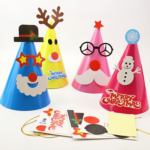 购客圣诞节卡通人物圆椎帽子幼儿园手工diy材料包创意粘贴装 饰手工玩