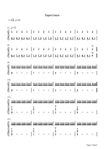 experience_ludovico einaudi_a调 _流行钢琴双手简谱