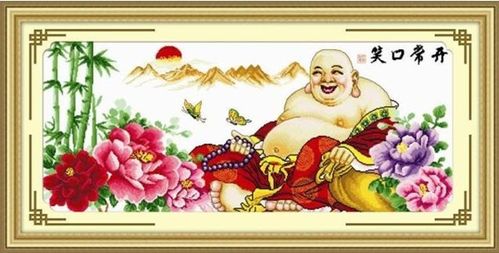 【】 绣好的纯手工十字绣成品弥勒佛大肚佛成品十字绣客厅大画出售
