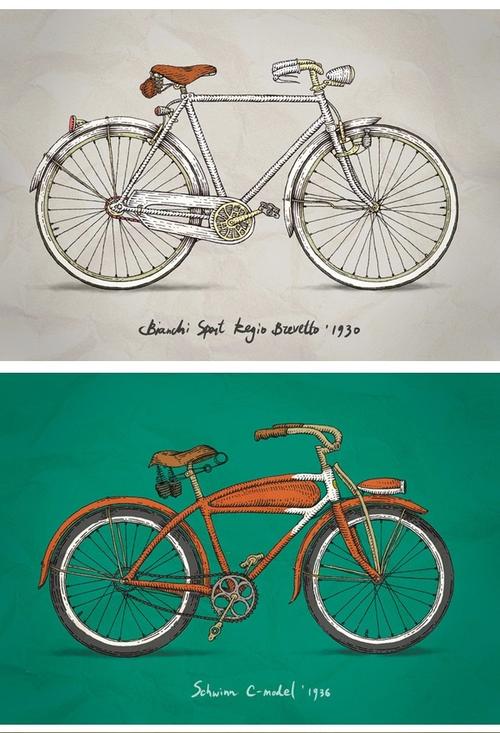 手绘可爱自行车