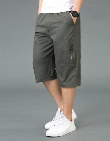 吉普jeep夏季中老年休闲裤男7分裤宽松直筒大码短裤爸爸装纯棉外穿七