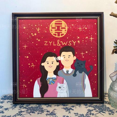 新婚礼物 情侣丙烯画 婚礼插画 送闺蜜_礼物_婚礼_插画_送闺蜜婚礼的