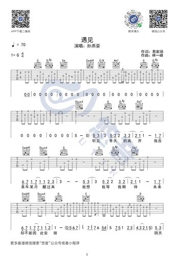 遇见吉他谱 g调弹唱视频演示
