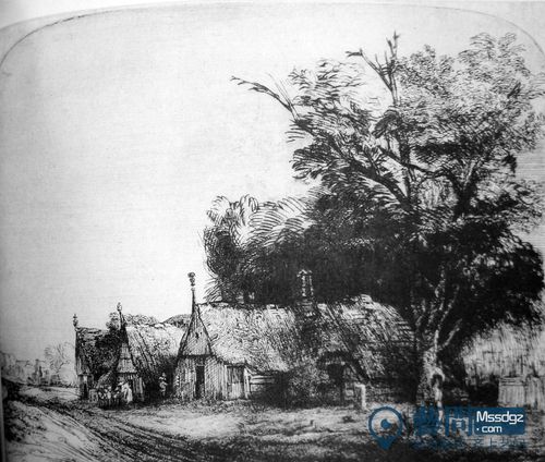 欧洲田野风光素描画