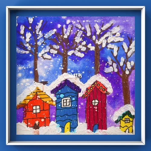 《雪景》_雪景_儿童创意画_彩墨_儿童创意画_人文_绘画