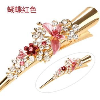 夹后脑勺大号发夹鸭嘴横夹无痕一字夹子水晶鱼嘴发卡头饰红色蝴蝶个