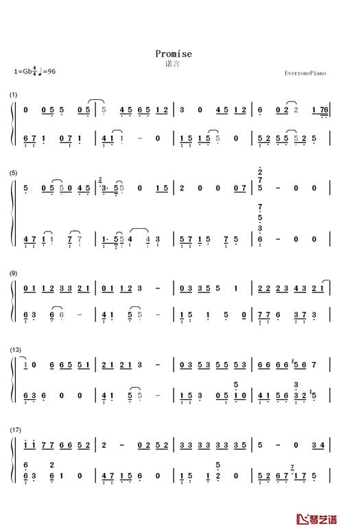 promise钢琴简谱-数字双手-exo 张艺兴