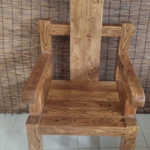 老榆木茶椅主人椅家用书椅简约餐椅现代办公泡茶靠背实木扶手椅子