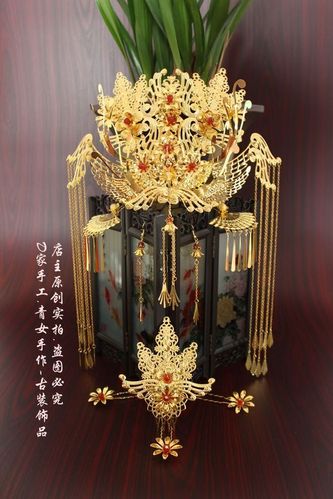 h手作 汉服皇妃头饰 汉式婚礼凤冠 婚纱影楼拍照头饰 汉服发饰-淘宝
