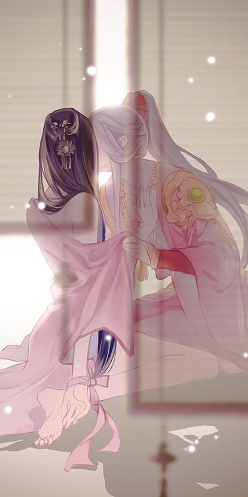 古风,情侣kiss,插画壁纸