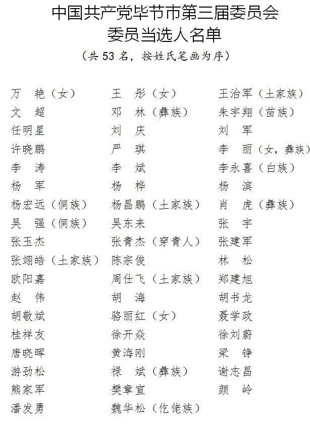 毕节新一届市委市纪委名单发布