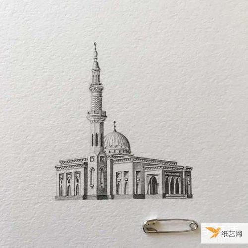 感受清真寺的庄严华丽非常细腻的建筑铅笔素描