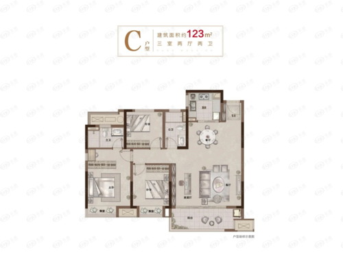 上虞君望美庭建面约123㎡c户型户型图