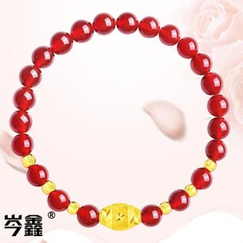 黄金转运珠手链女士999足金路路通貔貅本命年红玛瑙七夕情人节黄金红