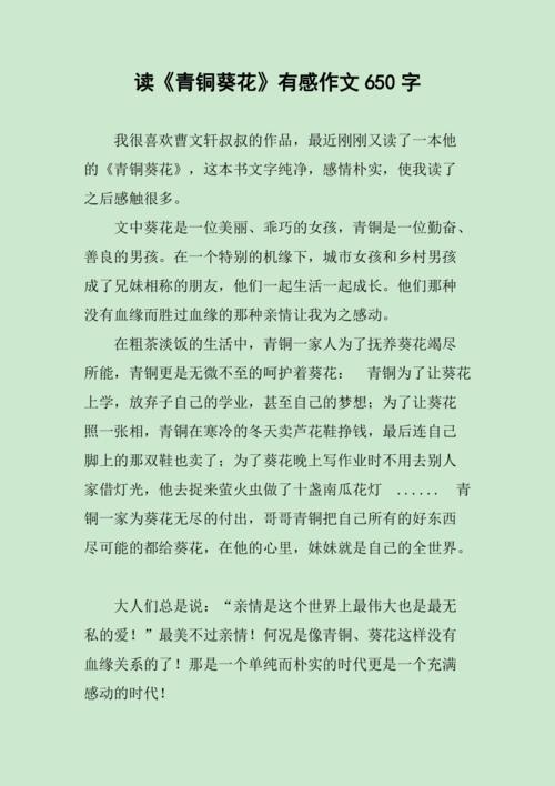 读《青铜葵花》有感作文650字