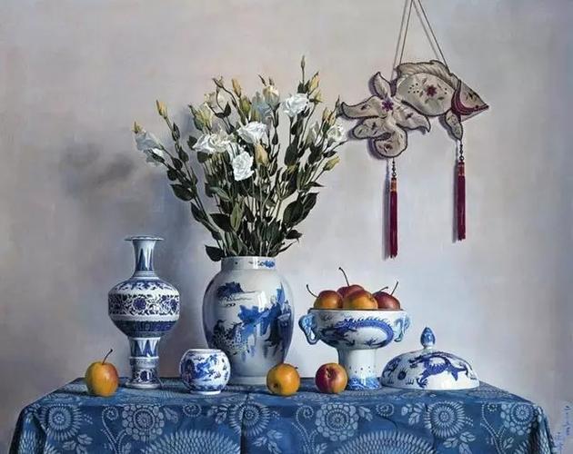 中国油画家华延峰·青花瓷系列写实绘画作品欣赏