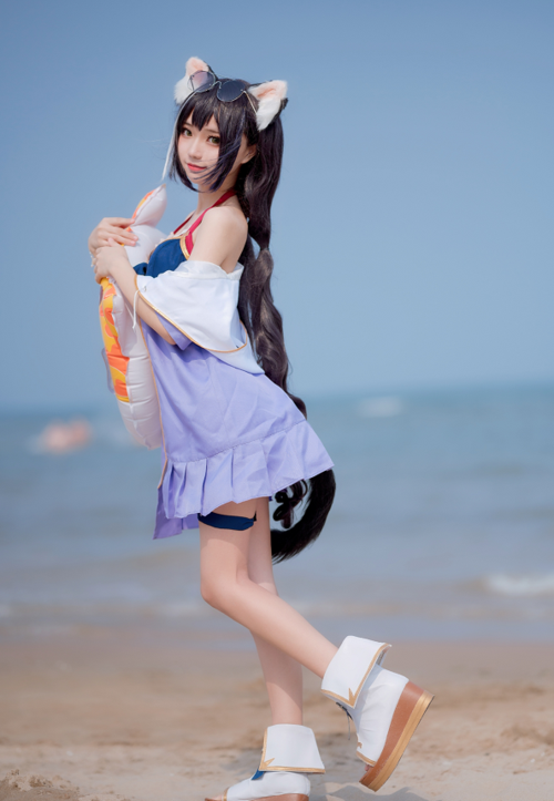 漂亮coser海边cosplay公主连结!redive凯露正片图片