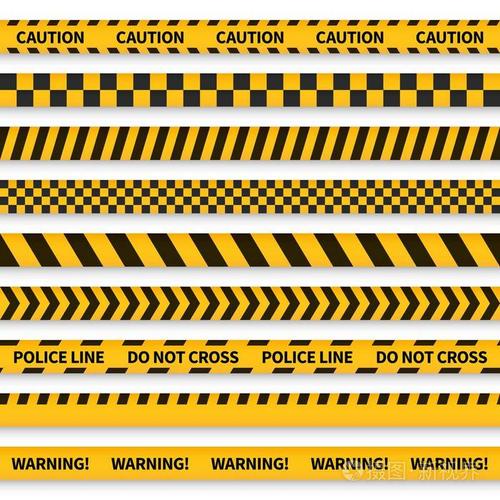 警用录影带黄色带带路障警告危险警察条纹犯罪安全线注意边界屏障平