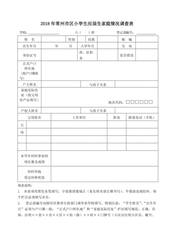 2010年常州市区小学生应届生家庭情况调查表.doc