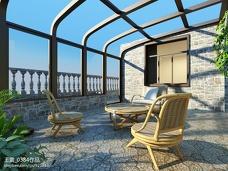 乐亭别墅美式露天阳台装修效果图