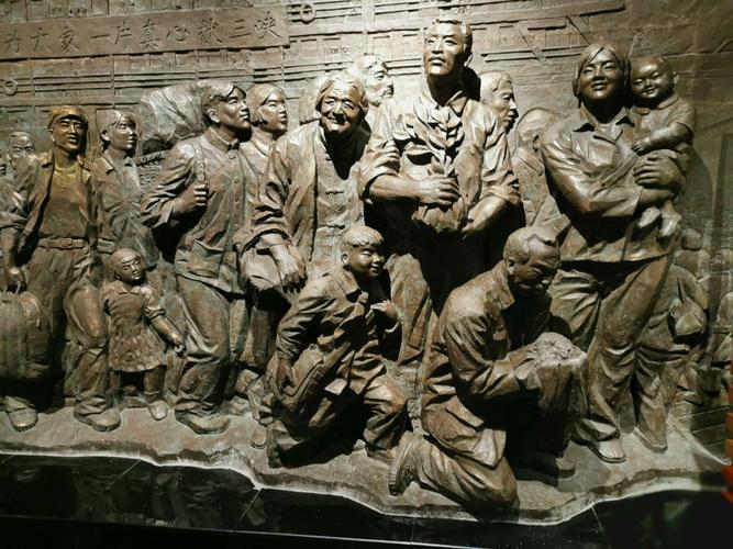 三峡博物馆中为修建三峡大坝移民的浮雕群像,每个人的表情都很凝重