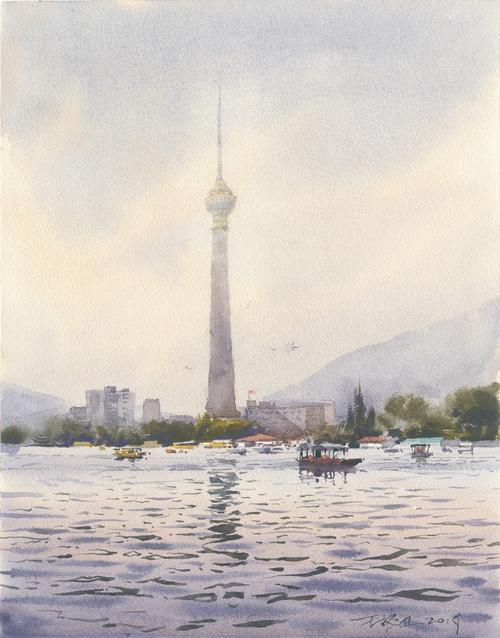 《北京电视塔》  王振卫 39.5x31cm 2019年 水彩画