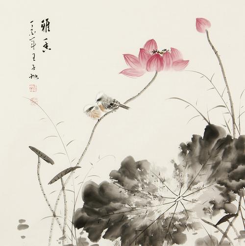 已售王梓旭四尺斗方写意花鸟画荷花图雅香