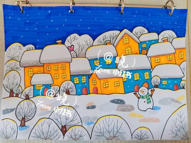 马克笔简笔画初学者雪景雪乡儿童画_简笔画_马克笔_雪景_卡通_马克笔