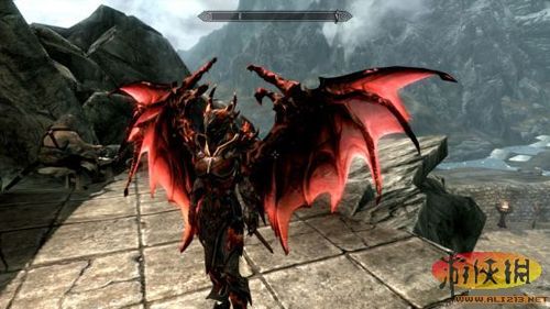 上古卷轴5红色火焰花纹恶魔甲以及独立翅膀mod