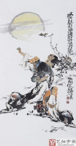 已售江苏省美协会员李傅宇三尺竖幅人物画太白邀月图