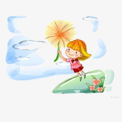 拿着蒲公英的小女孩