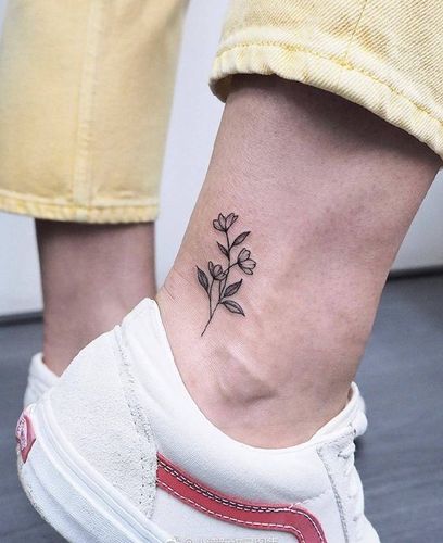 脚踝小清新素色小花纹身图案