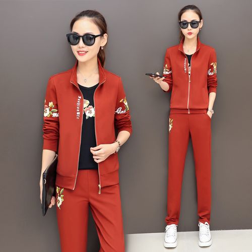乔丹春秋季新款女装大码三件套运动服女士套装长袖长裤跑步休闲账