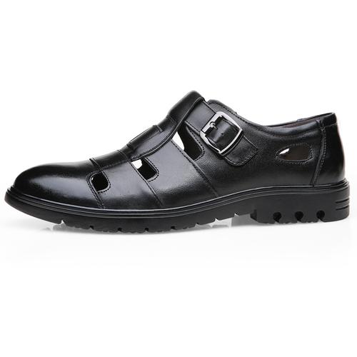 夏季新款皮凉鞋男真皮镂空商务休闲牛皮男士凉皮鞋软底中年爸爸鞋