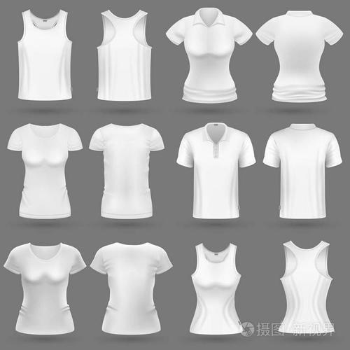 白色空白 3d t恤矢量模板男女时装设计