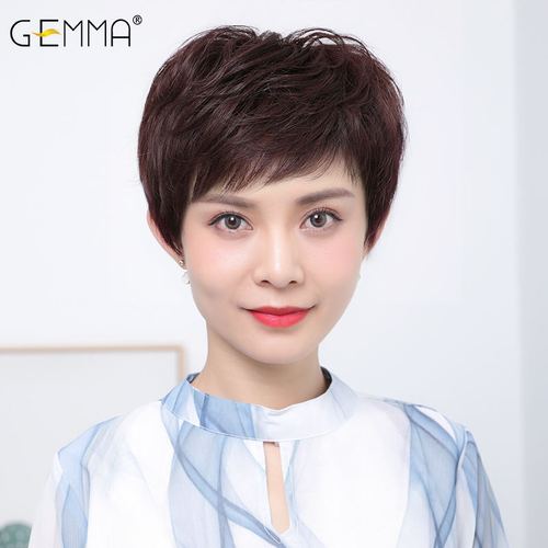 假发女短发短卷发中老年时尚妈妈款发型全头套女士化疗全手织自然