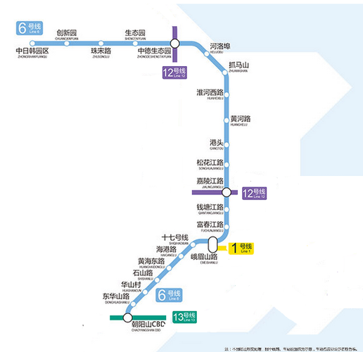 青岛地铁6号线一期:工程起点为辛屯路站,终点为生态园站,线路正线全长