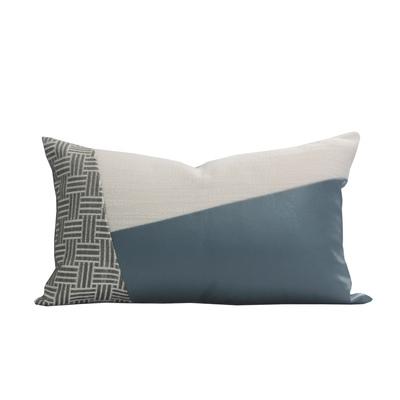 几何拼接腰枕蓝灰色系高档样板房抱枕靠垫装饰用品 云岫家居腰枕1