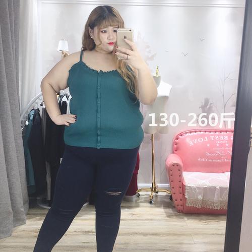 胖莹莹大码女装春款200斤胖妹韩版花边甜美性感针织百搭吊带背心