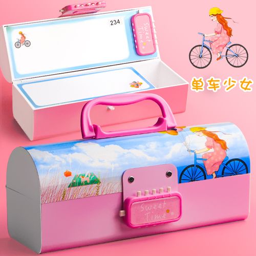功能一年级幼儿园学霸双层文具盒铅笔盒视频介绍_密码笔盒女小学生带