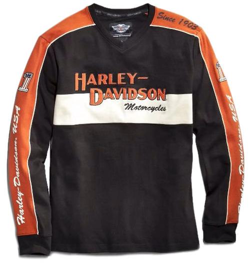 harley-davidson mens black orange colorblock heavy long sleeve