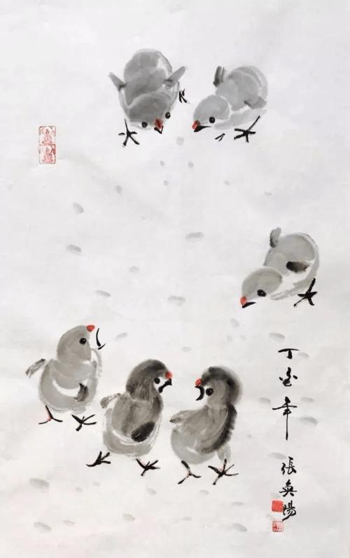 小鸡在国画中是非常常见的题材象征吉祥象征生生不息的可爱的生灵