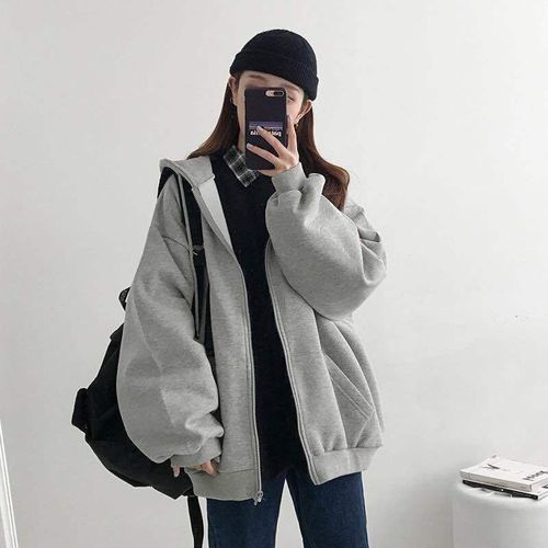 拉链连帽卫衣女春秋加绒卫衣女2021新款韩版学院风