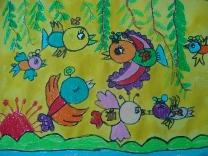 【转载】儿童画班作品--美丽鸟世界