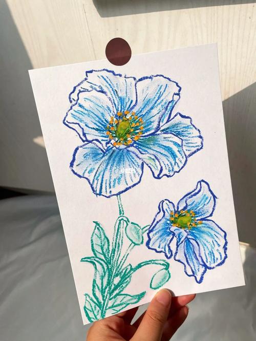 油画棒/花卉速涂/紫色和蓝色_油画棒_花卉_绘画_画画的日常_潮流_潮流