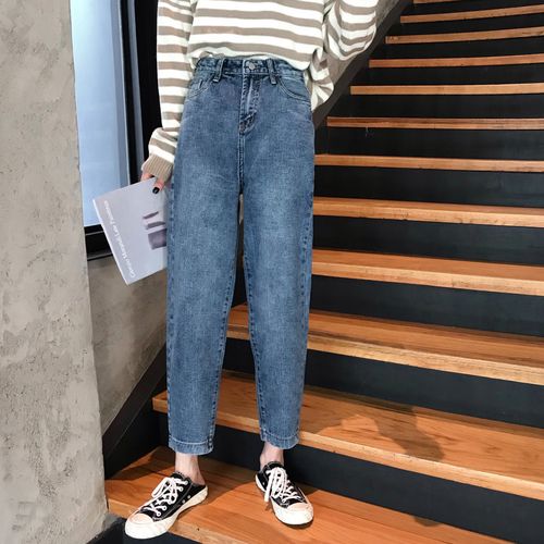 实拍实价 673#高腰简单直筒老爹裤牛仔九分裤女