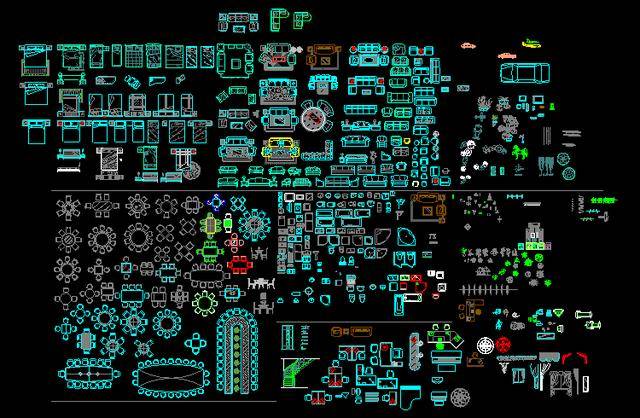 本素材为cad工装家装室内设计所需的各种图块图库,包含多个cad室内