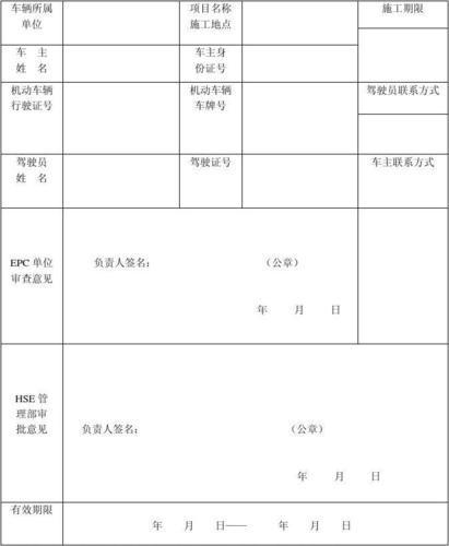 《机动车辆通行证》办理申请表
