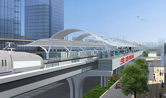 津滨轻轨9号线在这个"泰-达-站"是一个高架地铁站的结构,并且已经建成