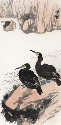 1920) 鸬鹚 立轴 设色纸本